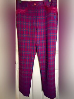 Legolf Coq Sportif Womens Hot pink, red and blue Plaid Stretch Golf Pants xs/s